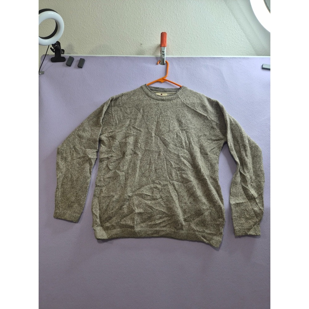 Woolrich Sweater Mens Large Tan Marl Logo Tight Knit Ribbed Warm Winter Wear